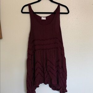 Free People Maroon with White Micro Dot Ruffle Tank